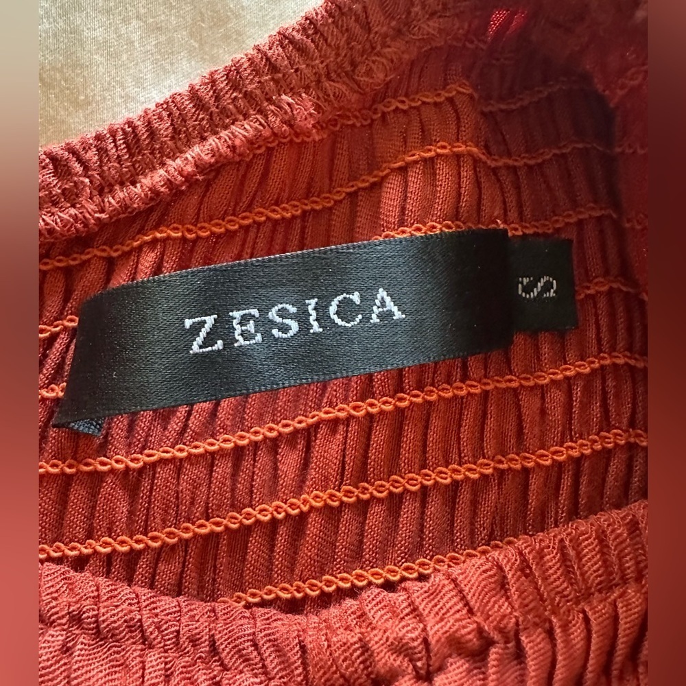 Zesica Smocked Bodice Flutter Sleeve Midi Dress Burnt Orange/Rust Size S - Picture 7 of 7